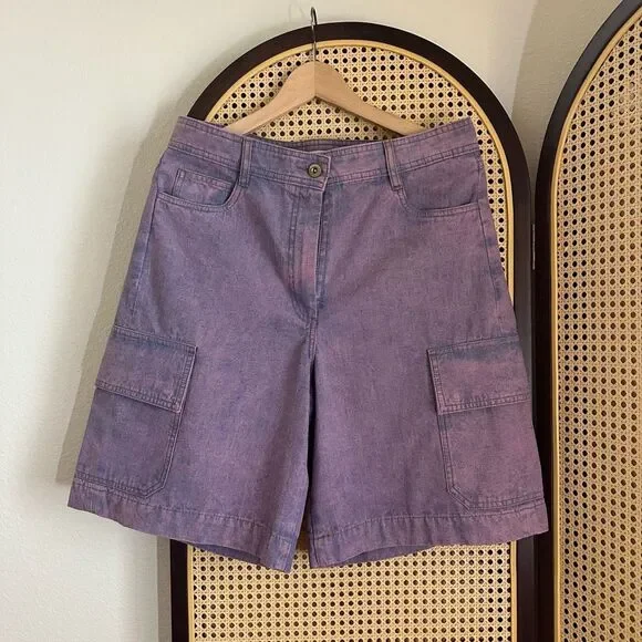 NWOT Sessun Captino Pink Purple Wash Denim Bermuda Shorts Size FR42 US10 - Picture 3 of 9